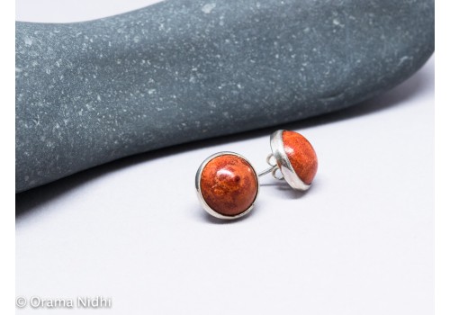 Women's  red coral and silver earrings